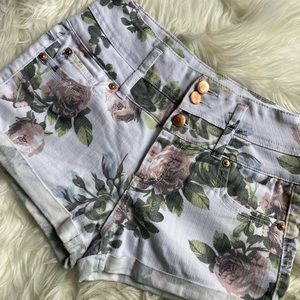 White Floral High Waisted Stretchy Shorts